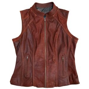 Zavatti Cognac Sheepskin Leather Moto Vest Women S/M Equestrian Western Rodeo
